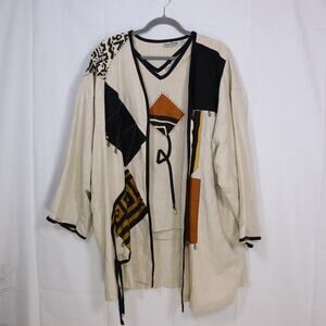 Erica Brooke Collection 2-Piece Linen Set Women’s 22 Boho Art Jacket & Tank